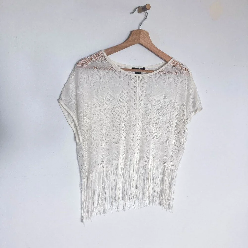 Sheer White Lace Crochet Beachware Coverup Top - Picture 3 of 10